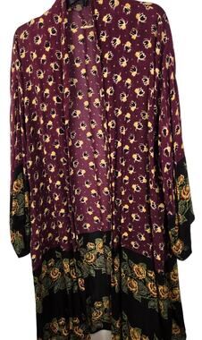 Free People One Women's Floral Kimono 3/4 Sleeve Open Front Relaxed LARGE COTTAG